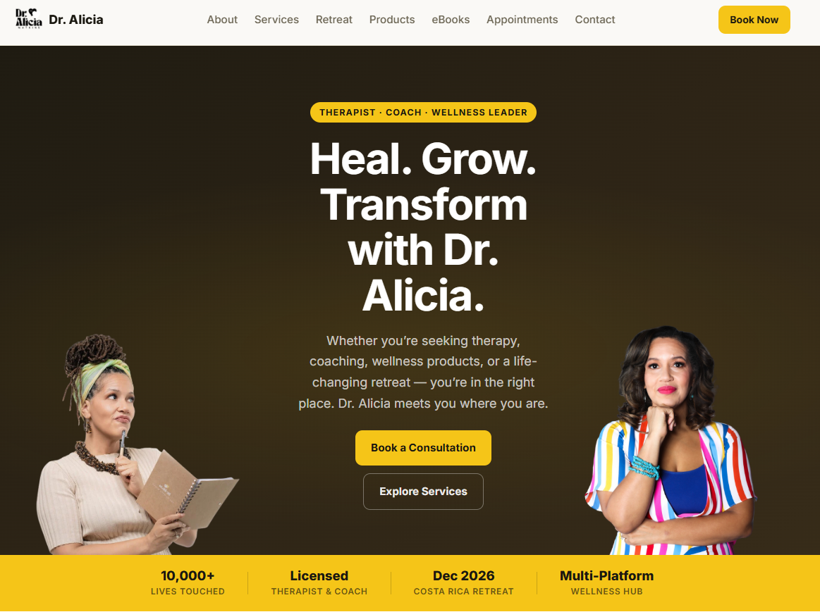 Screenshot of the Dr. Alicia Watkins website homepage